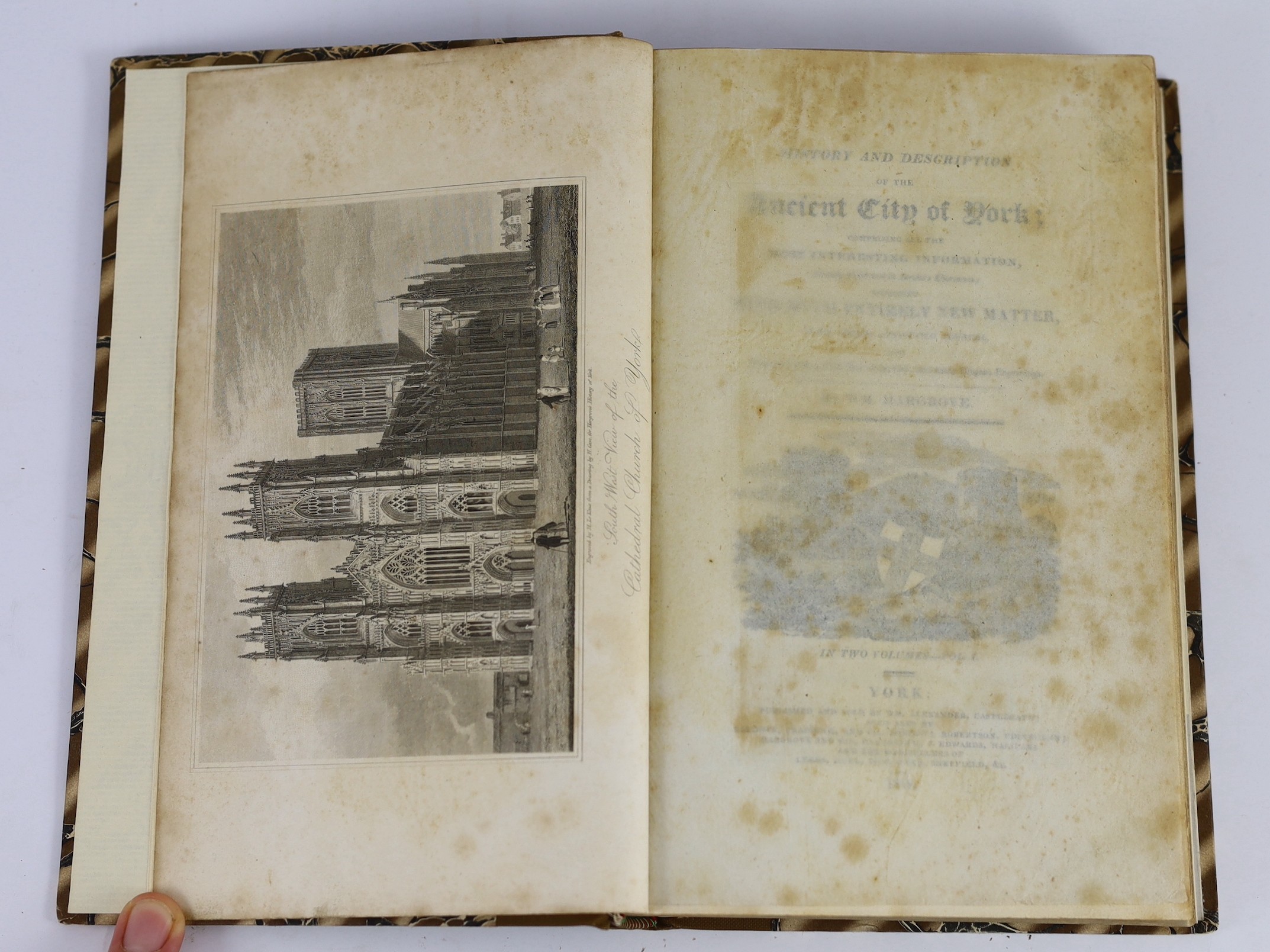 YORK: Hargrove, William - History and Description of the Ancient City of York ... enriched with much entirely new matter ... 2 vols (in 3). pictorial title vignettes, folded and coloured plan